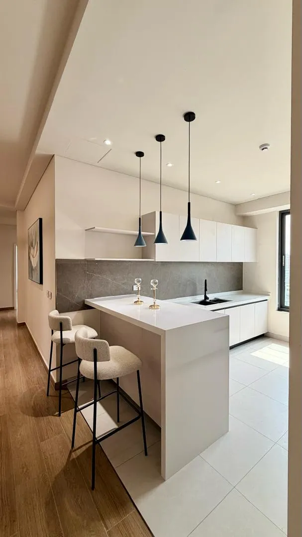 Berga's kitchen island and breakfast seating